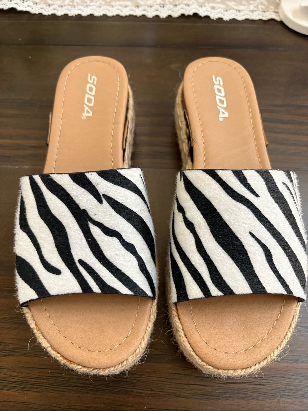 Soda Zebra-Print Slide Sandals in Black & White